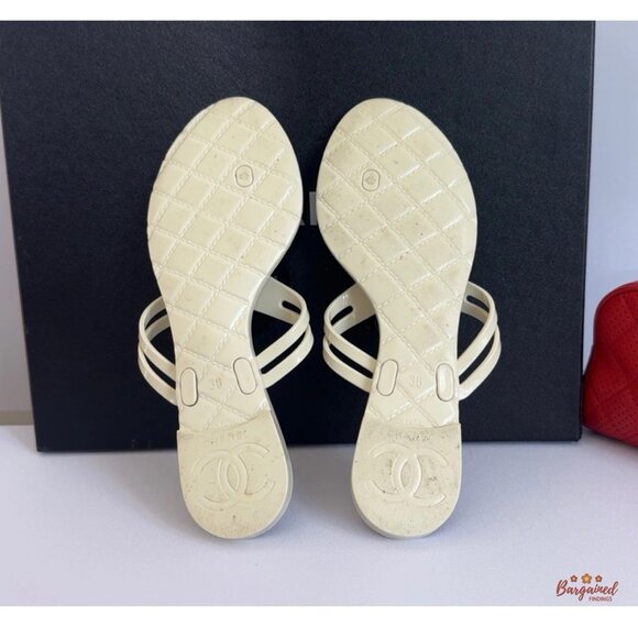 Authentic CHANEL Camellia Flower Ivory Black CC Sandals 36 US 6 - Picture 6 of 11